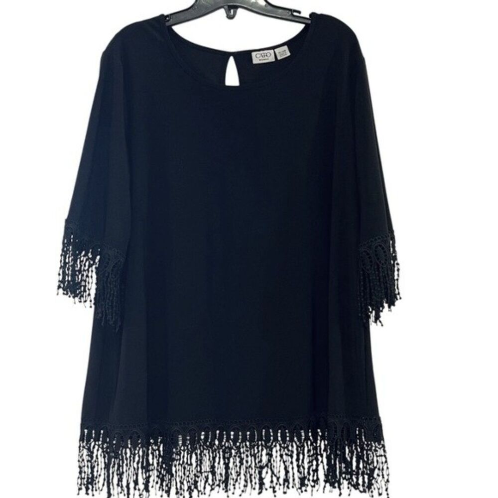 Cato Black Quarter Sleeve Fringe Blouse Womens Size 14/16W